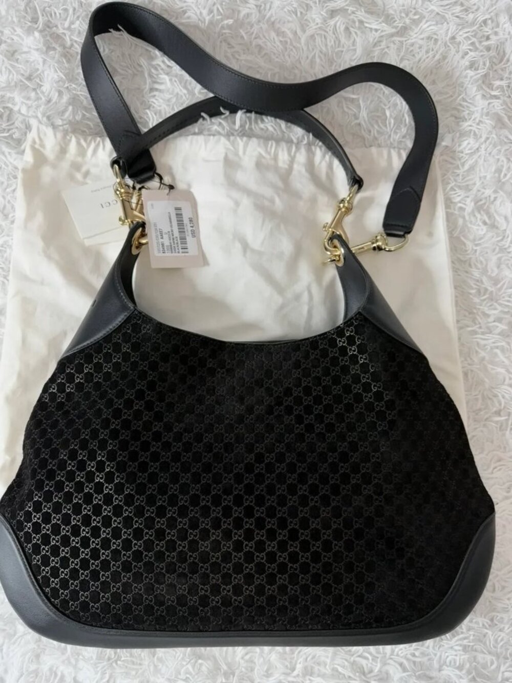GUCCI G Suede Micro GG Calfskin B Medium Shoulder Bag in Arabella Black